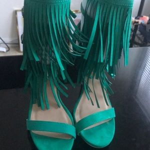 Green Fringe Heels